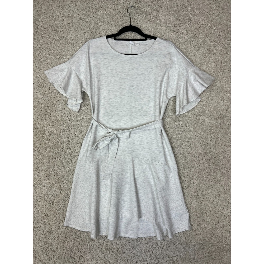 GAP Flutter Sleeve Dress Womens Size Small Gray Belted Stretch Minimal Casual